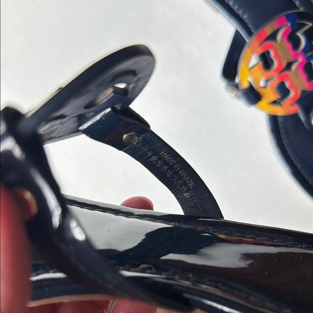 Tory Burch Navy Miller Sandals Multicolor Logo Size 8.5 - Picture 7 of 13